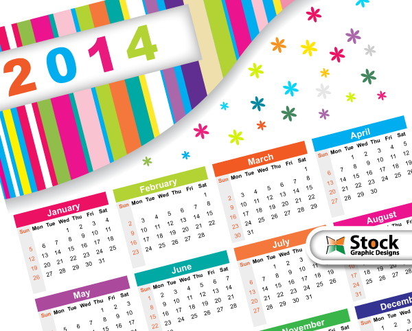 Colorful Calendar 2014 Vector Free