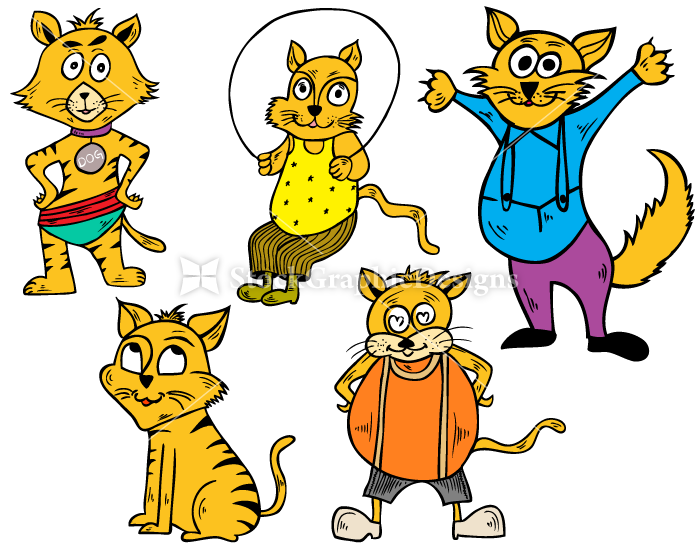 Cartoon Cats -Set-1 | Vector & Photoshop Brushes | Stock Graphic Designs