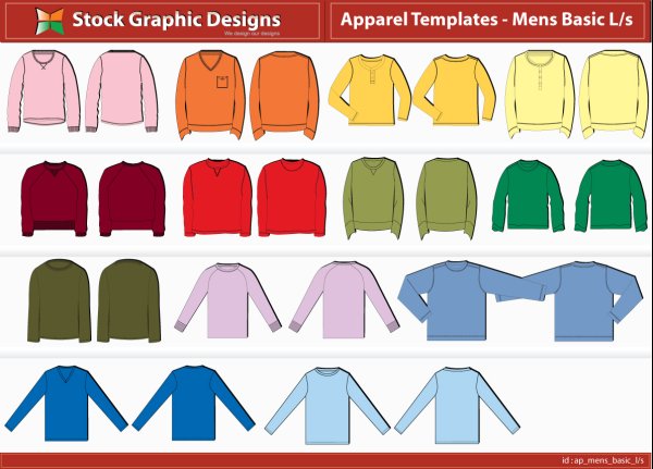 T-Shirt Templates : Mens Basic Long Sleeve | Vector & Photoshop Brushes ...