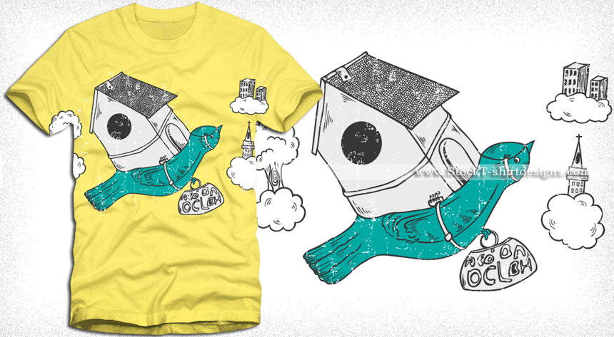 Cartoon Flying Bird T-shirt Design Vector