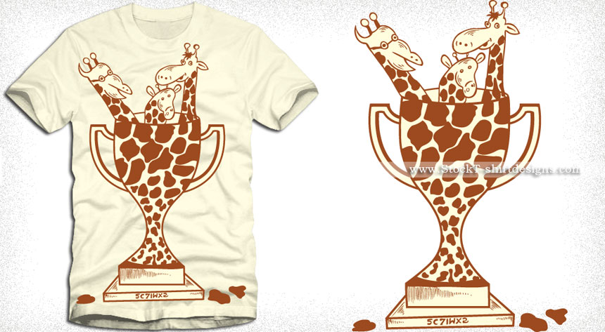 Cartoon Giraffe Trophy T-shirt Design Vector