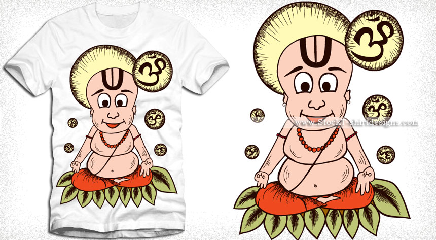 Cartoon Guru Meditating T-shirt Design Vector