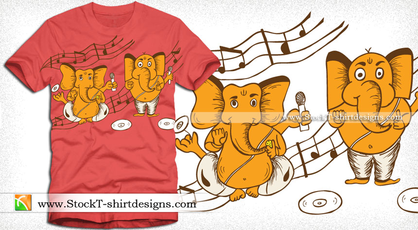 Cartoon Vinayagar with Music Notes Vector T-shirt Design