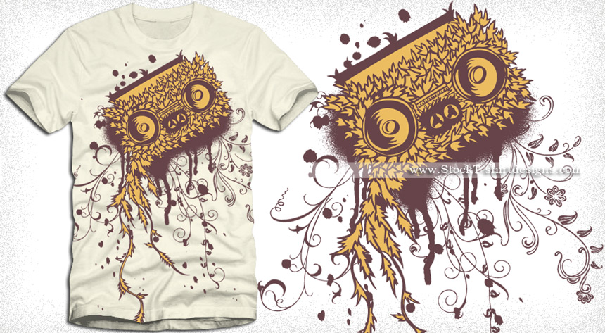 Cassette Tape Vector T-shirt Design with Spray Paint and Floral Swirls