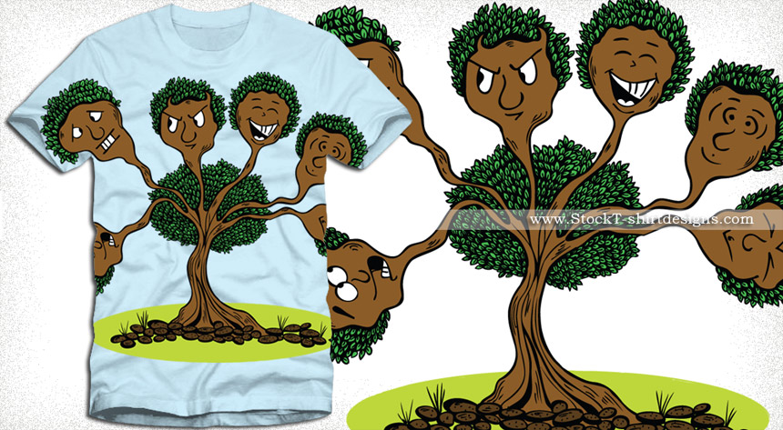 Cute Cartoon Tree Character Vector T-Shirt Design