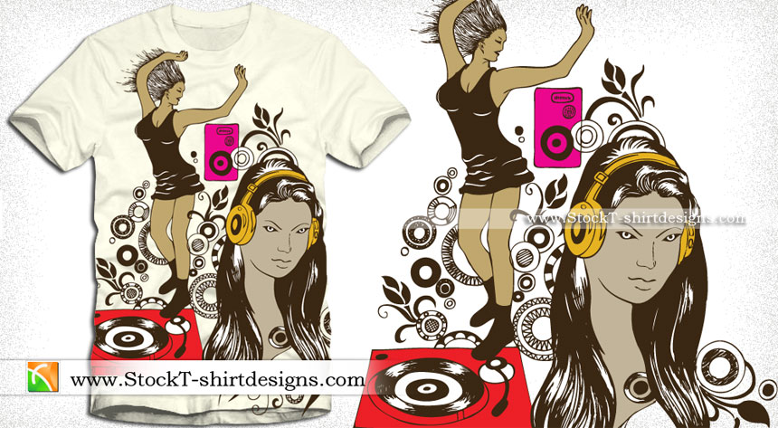 Dancing Girl with Turntable Vector T-shirt Design