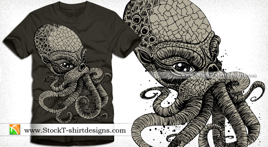 Vector T-shirt Design with Demon Octopus