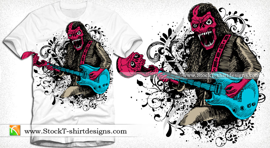 Demon Man Playing Skull Guitar Vector T-shirt Design