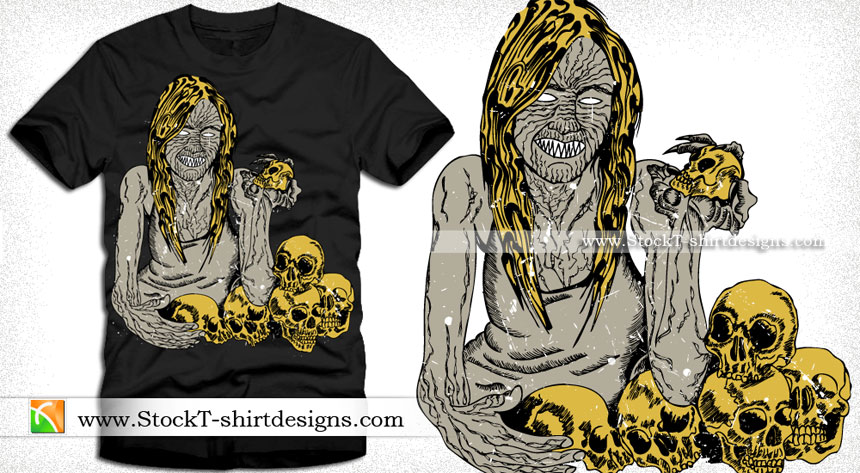 Evil Demon Woman with Skull Vector T-shirt Design