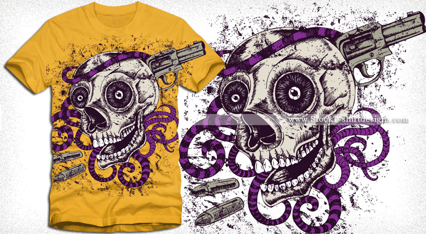Horror Skull with Gun Vector Tee Design