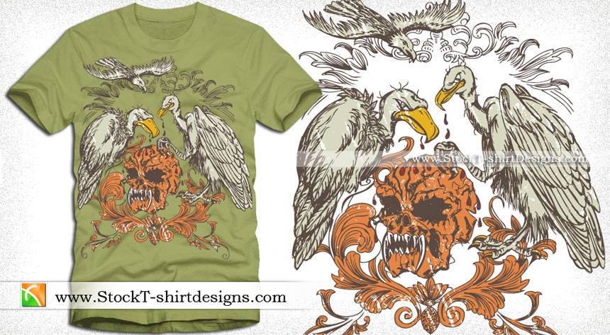 Vector Skull with Eagle and Floral Shirt Design