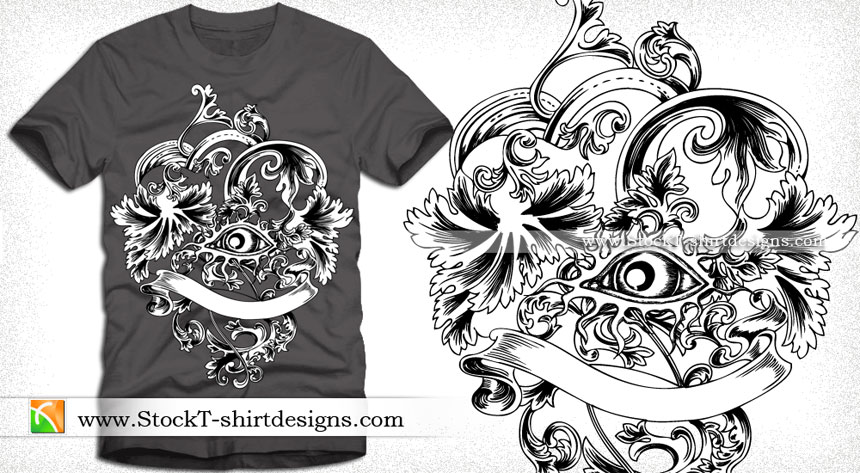 Vintage Vector T-shirt Design With Floral Royalty-Free Stock Image