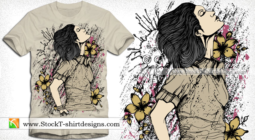 Download Beautiful Woman with Flower Vector T-shirt Design | Vector ...