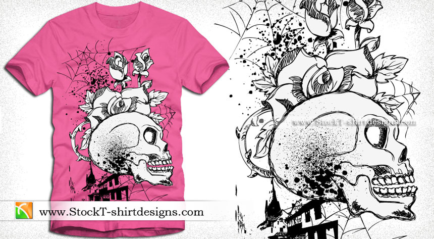 Skull with Flower Vector T-shirt Design