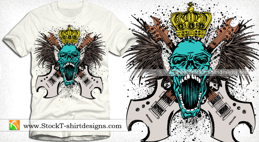 Download Rock Music Skull with Guitars, Wings and Crown Vector Art ...