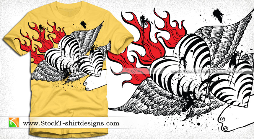 Winged Heart with Fire Flame Vector Art T-shirt Graphics Design