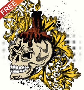 Free Vector Skull and Floral T-shirt Design