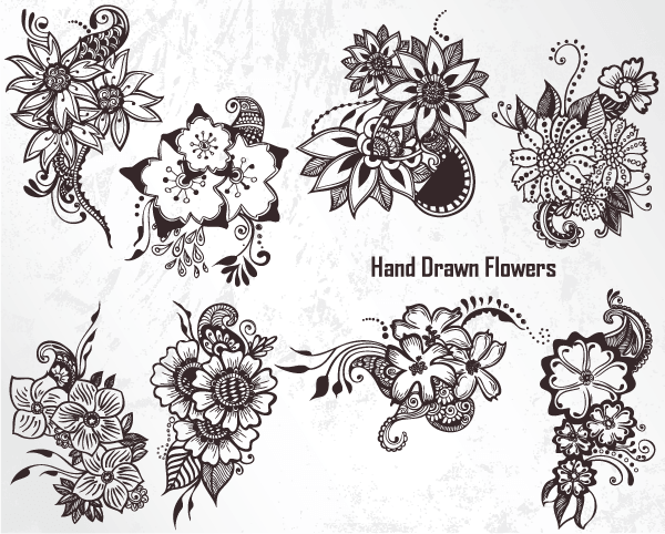 Download Hand Drawn Flowers Vector Set-1 | Vector & Photoshop ...