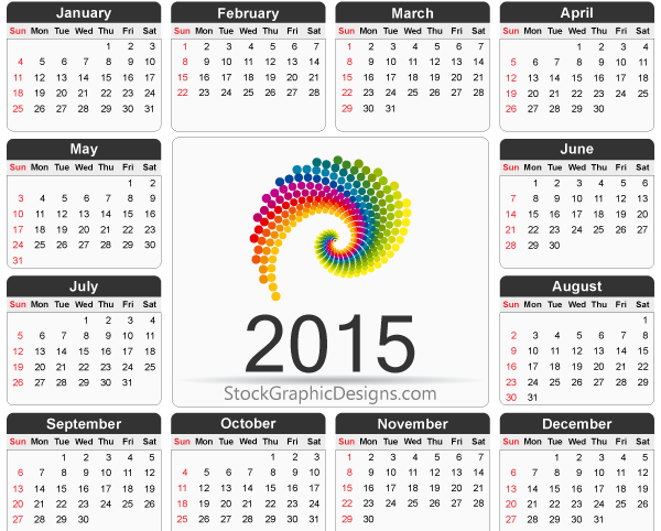 Printable 2015 Calendar Template Vector Free
