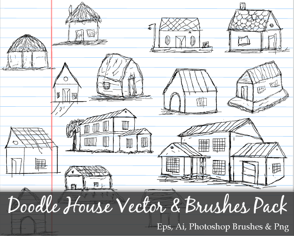 Scribble Series: Doodle House Vector and Photoshop Brushes Pack